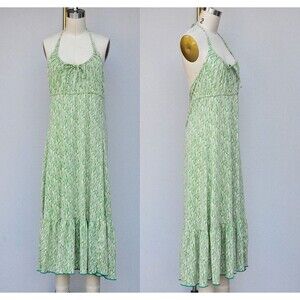 Vintage Guy Laroche Novelty Print Dress - Grass Blades Leaves Print Halter XS S